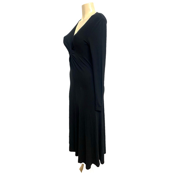 Michael Kors Collection Maxi Dress Black Twist Knot Front Long Sleeve V Neck 10 - Picture 4 of 8